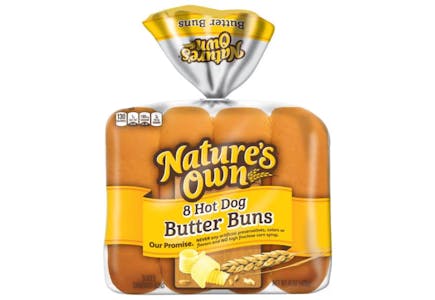 2 Nature's Own Hot Dog Butter Buns