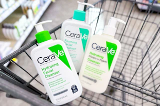 three cerave cleansers in a shopping cart