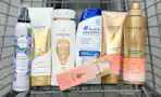 hair care in a walgreens shopping cart