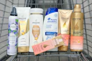 hair care in a walgreens shopping cart