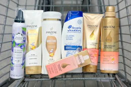 hair care in a walgreens shopping cart