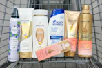 hair care in a walgreens shopping cart