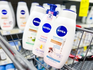 two Nivea body washes and one Nivea body lotion inside cart