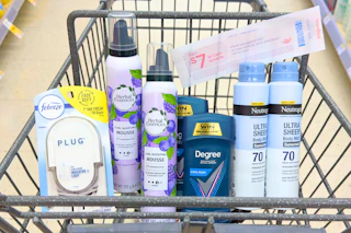 walgreens shopping cart with products and coupon