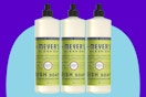Mrs Meyers soap on a blue background.