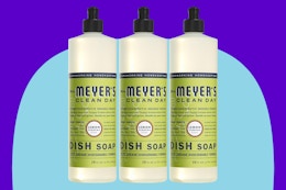 Mrs Meyers soap on a blue background.