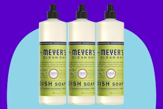 Mrs Meyers soap on a blue background.