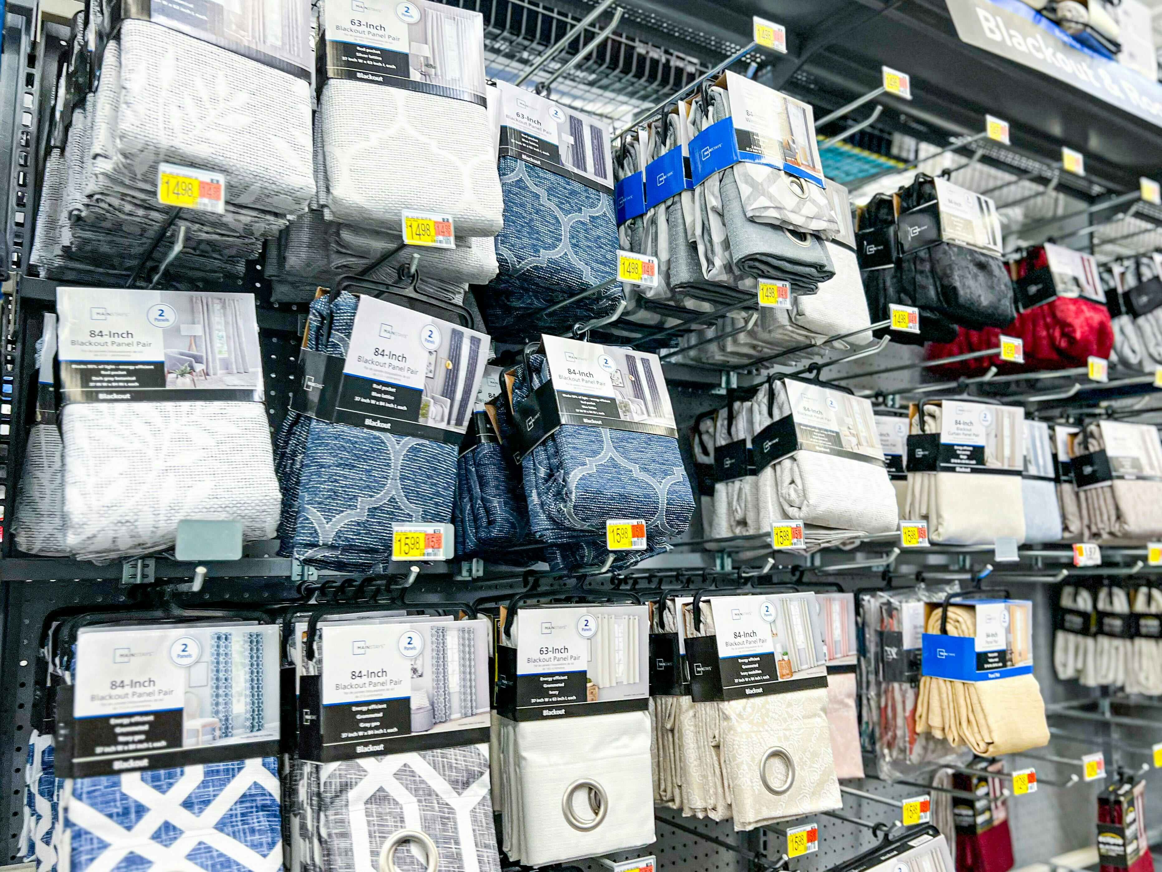 display of curtains at walmart