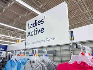Women's activewear sign at Walmart