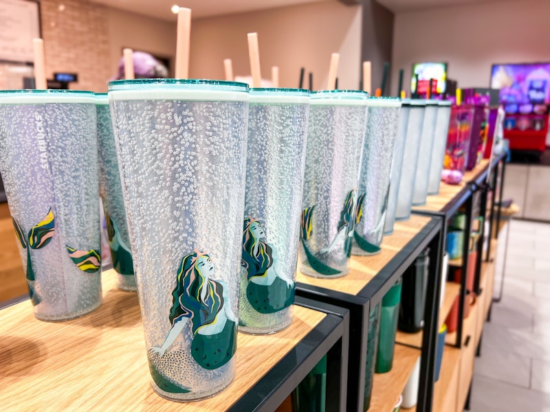 starbucks cups on a shelf at target