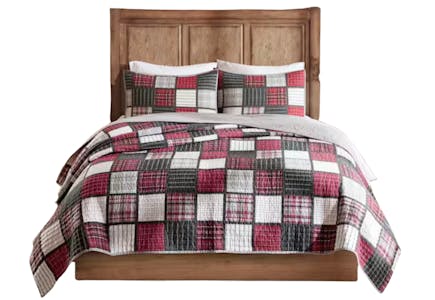 King Plaid Print Quilt Set