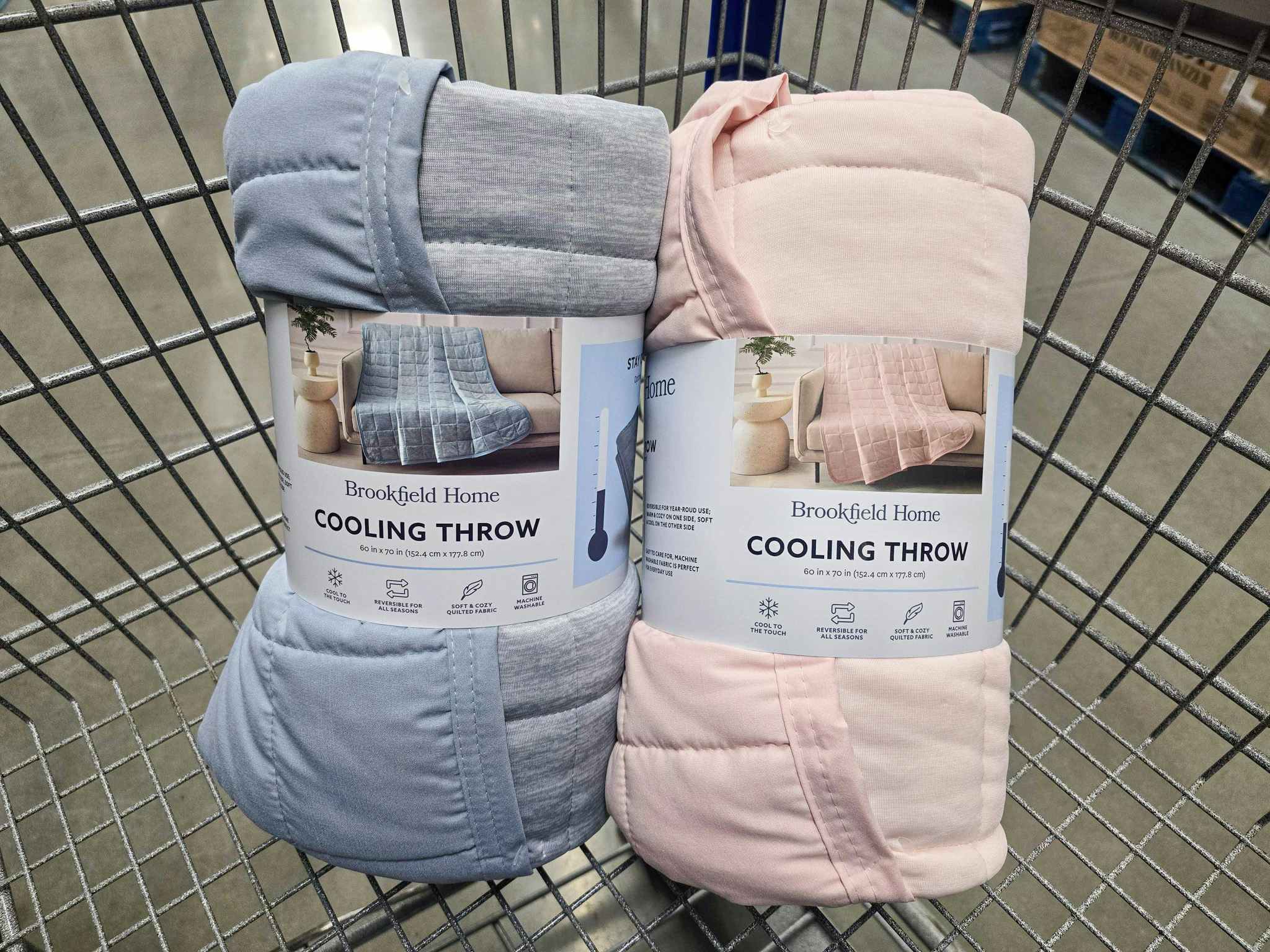 2 cooling throw blankets in a cart