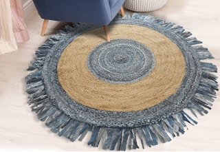 round braided rug on living room floor