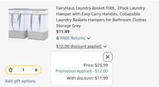 laundry basket Amazon receipt