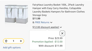 laundry basket Amazon receipt