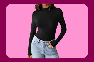 woman wearing black mock turtleneck on KCL template
