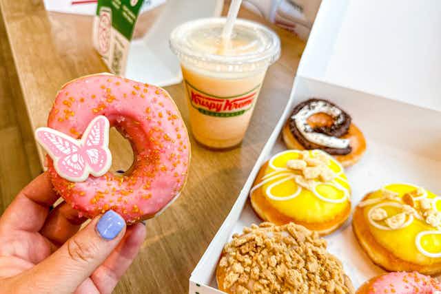 $5 Off New Krispy Kreme Dolly Parton Doughnuts + FREE Original on May 18 card image
