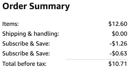 an amazon order summary ending in $10.71