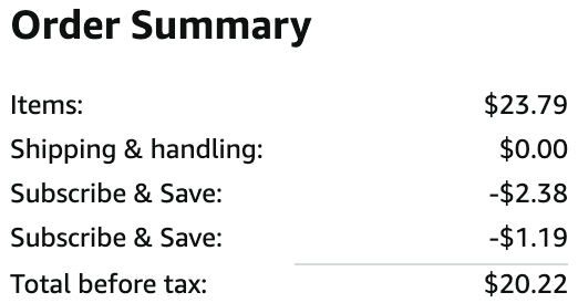 an amazon order summary ending in $20.22