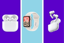 collage with apple airpods and apple watch