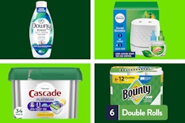 proctor and gamble product collage featuring bounty, downy, febreze, and cascade