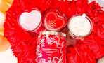 4 threshold valentine's day candles together in a heart wreath