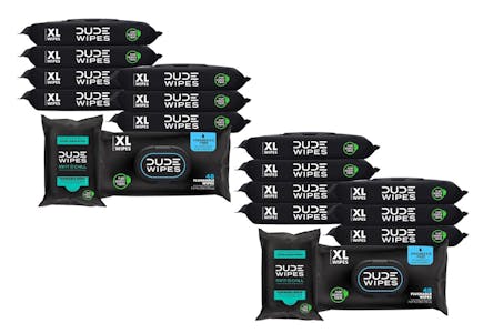 2 Dude Wipes 8-Packs + 2 Travel Pack