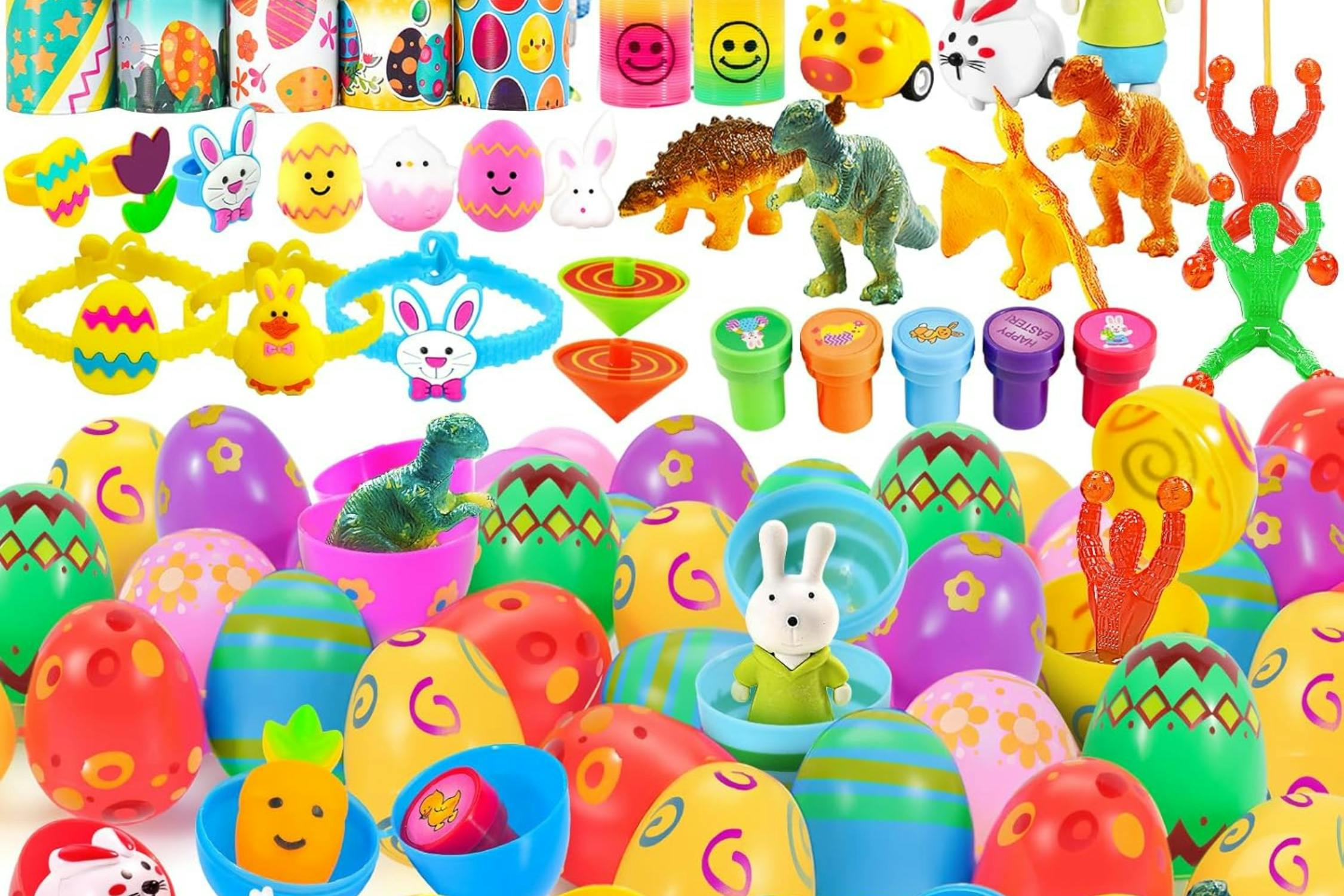 45 Plastic Easters Egg+55 Easter Egg Fillers Toys, Easter Eggs Filled, Easter Basket Stuffers