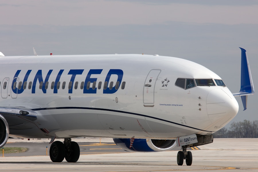 United Airlines close up of an airplane