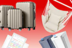 luggage set, hammock chair, digital calendar, motion sensor trash cans