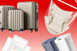 luggage set, hammock chair, digital calendar, motion sensor trash cans
