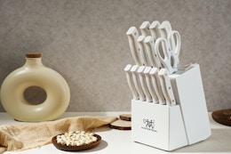 15-Piece Knife Set With Block and Sharpener, Under $24 on Amazon card image