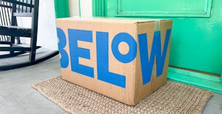 A Five Below box sitting on a front porch