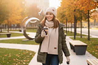 a woman walking in a park