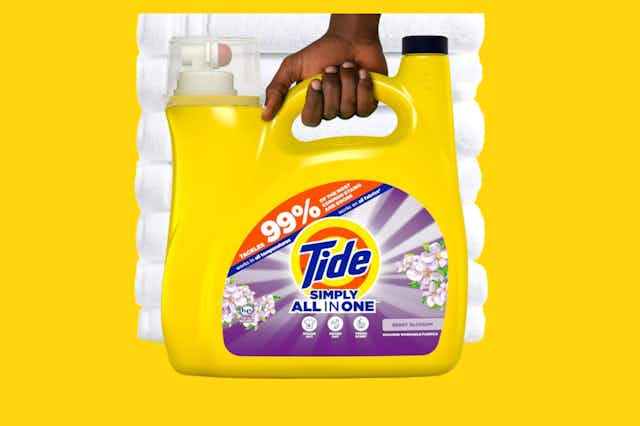 Score 4 Jumbo Bottles of Tide Simply Detergent for $25.50 on Amazon card image