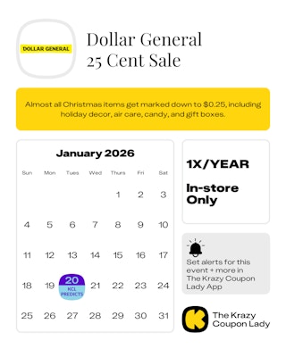 Dollar General 25 Cent Sale predicted start date on January 20, 2026.