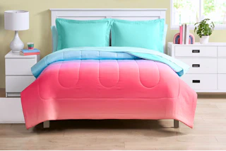 Lifestyle image of ombre bedding from the brand Your Zone at Walmart