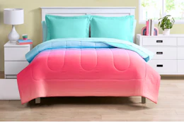 Lifestyle image of ombre bedding from the brand Your Zone at Walmart