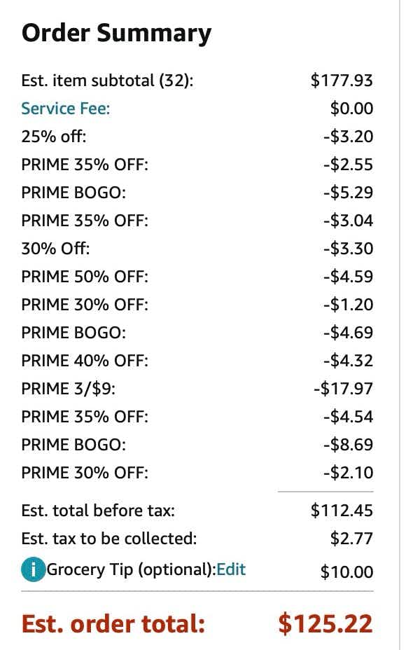 Prime day grocery deals receipt