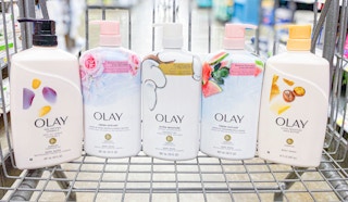 Olay Body Wash products in Walmart shopping cart