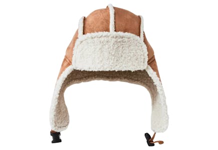 Suede Faux Shearling Trapper Hat