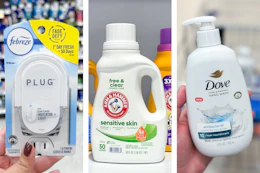 collage with febreze, dove, and arm & hammer products