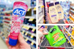 collage with Act, Gain, and Aveeno products