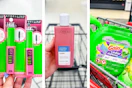 collage image of maybelline mascara, loreal toner, and gain flings detergent