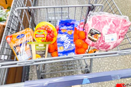 aldi groceries in shopping cart