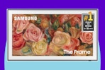 SAMSUNG 55-Inch Class QLED 4K LS03D The Frame Series Quantum HDR Smart TV on a blue background.