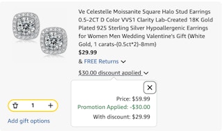 earring set Amazon receipt