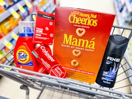 tide, colgate, neutrogena, axe, and cheerios in a cart