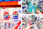 collage with pepsi, stem, and l'oreal products