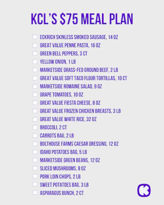 KCL $75 Meal Plan Grocery List with Walmart Deals
